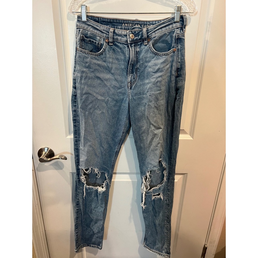 American Eagle Womens Strigid Distressed High Rise Jeans Blue 8